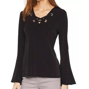 Michael Kors MK Black Bell Sleeve Lace-Up Top Size Medium EUC